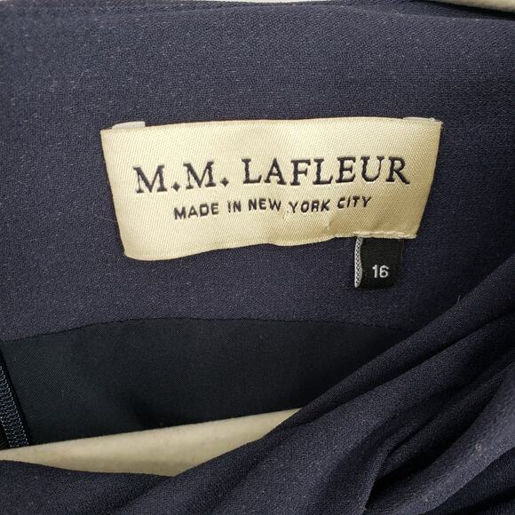 MM Lafleur Eleanor Dress 16 Midnight Navy Blue Twist Ruched A Line Minimalist - Picture 5 of 12